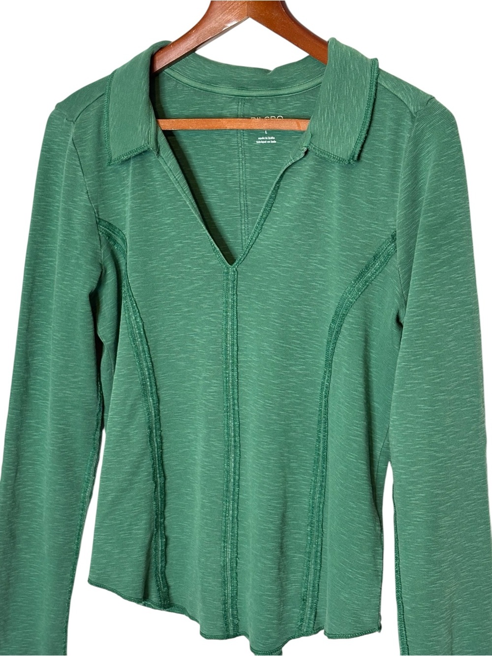Anthropologie Pilcro Stitched Long Sleeve Top Green L V-Neck - Picture 5 of 11